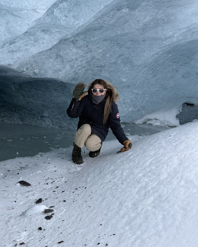 Lisa Tarabochia in a glacier ice cave