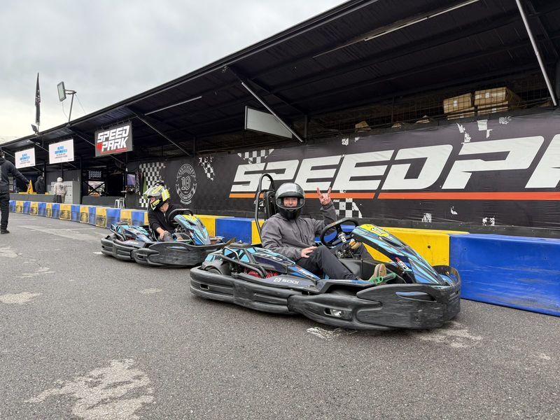 Guests in go-karts at Speed Park in Santiago